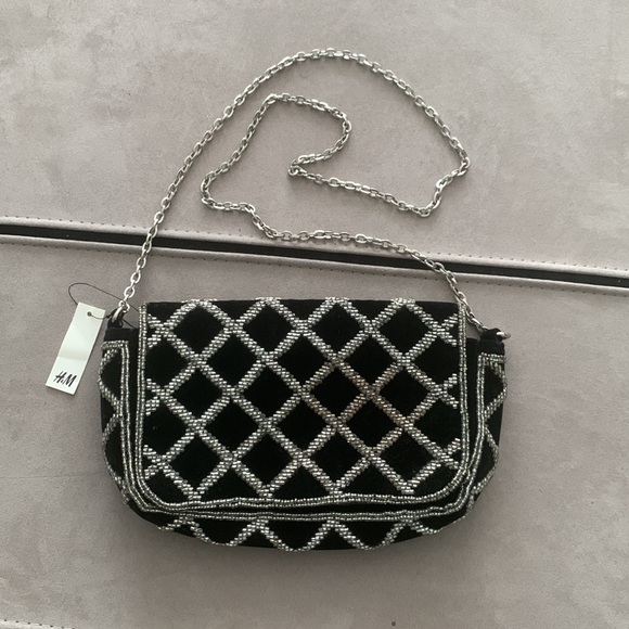 NWT H & M Black Beaded Shoulder Bag - Picture 5 of 17
